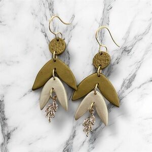 Artisan Textured Sparkly CZ Leaf Drop Earrings